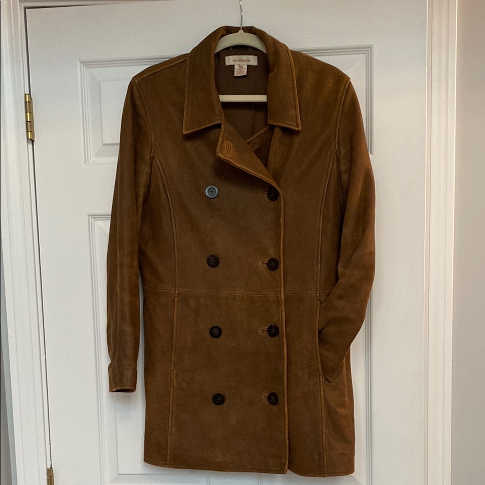 Sundance Leather Suede Peacoat Style Double Breasted Jacket sz M - Picture 2 of 13